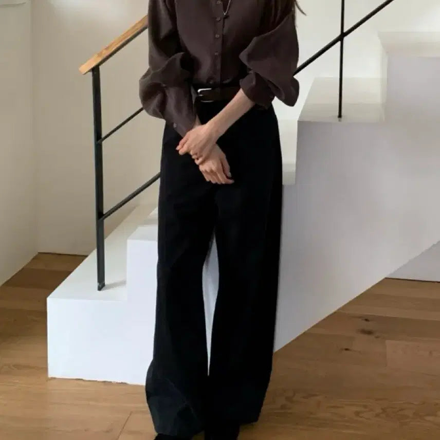 [BUNJANG] Something Else Peach Brushed Wide Cotton Pants (Black) / 썸띵엘스 피치기모 와이드 코튼 팬츠(블랙)