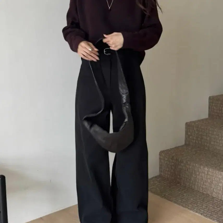 [BUNJANG] Something Else Peach Brushed Wide Cotton Pants (Black) / 썸띵엘스 피치기모 와이드 코튼 팬츠(블랙)