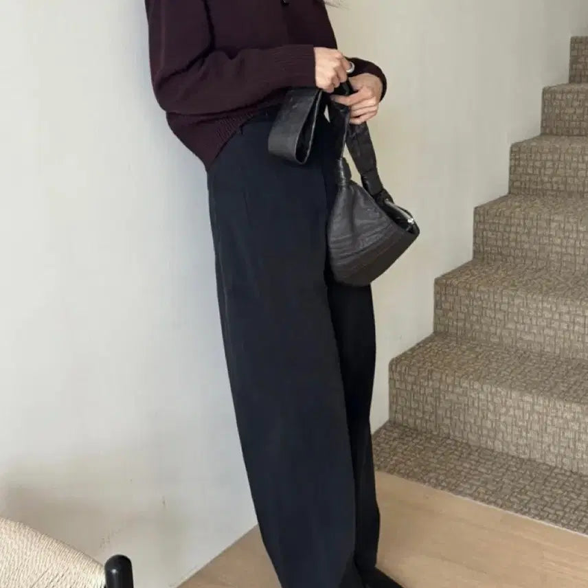 [BUNJANG] Something Else Peach Brushed Wide Cotton Pants (Black) / 썸띵엘스 피치기모 와이드 코튼 팬츠(블랙)