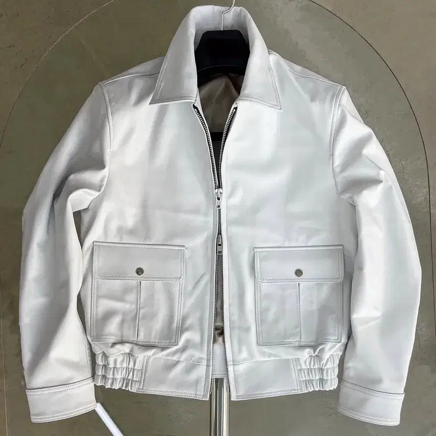 [BUNJANG] White Real Leather Jacket / 화이트 리얼 레더 자켓