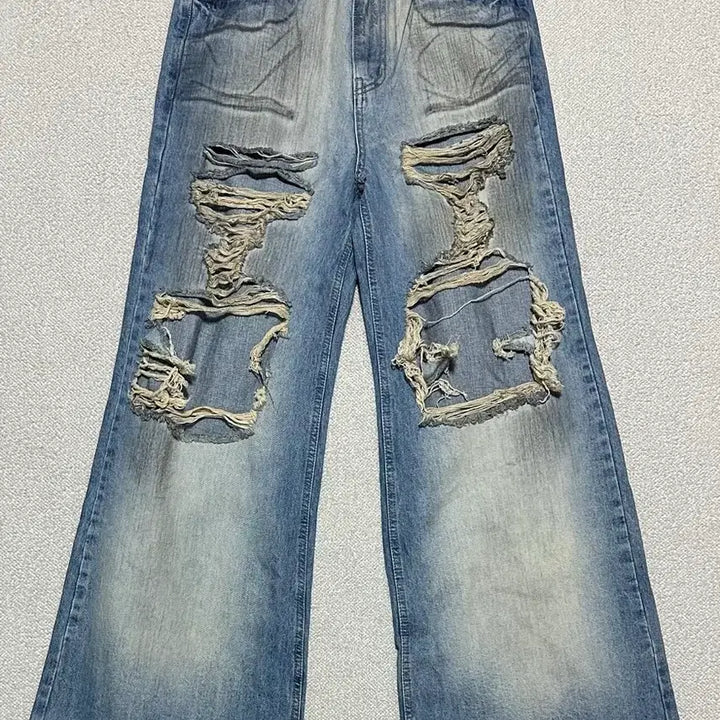 [SOLD OUT] 선데이오프클럽 워싱 디스트로이드 와이드 팬츠