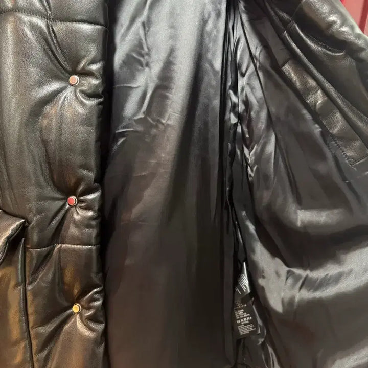 [BUNJANG] Nashushka Black Leather Padded Jacket 110 / 나누슈카 블랙 가죽 패딩 자켓 110