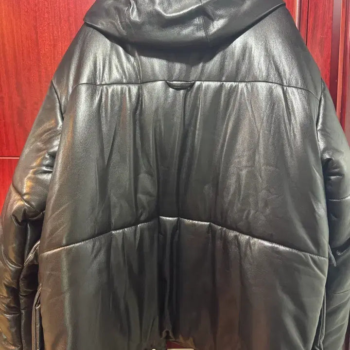 [BUNJANG] Nashushka Black Leather Padded Jacket 110 / 나누슈카 블랙 가죽 패딩 자켓 110