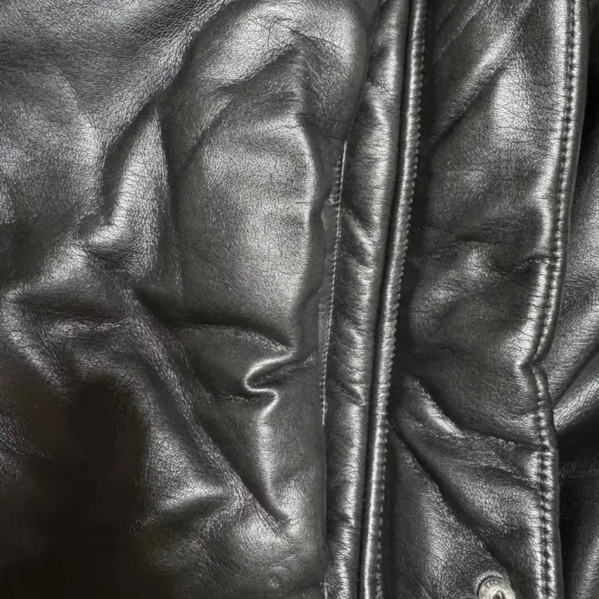 [BUNJANG] Nashushka Black Leather Padded Jacket 110 / 나누슈카 블랙 가죽 패딩 자켓 110