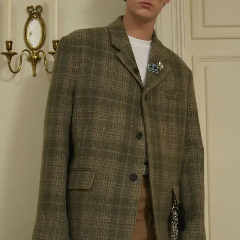 [BUNJANG] STU Green Check Curved Blazer / STU (구매) 그린 체크 커브드 블레이저