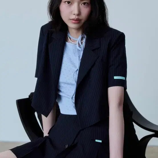[BUNJANG] Instantfunk Summer Crop Jacket - Navy / 인스턴트펑크 썸머 크롭 반팔 자켓 - 네이비 (단종)
