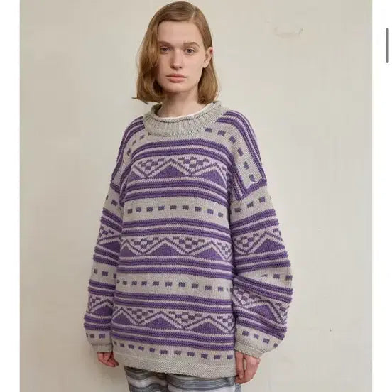 [BUNJANG] Fromis_9 Pattern Knit Sweater Purple / 펀프롬펀 패턴 니트 스웨터 퍼플