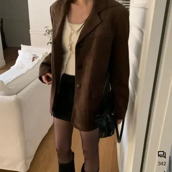 [BUNJANG] Suede Brown Jacket / 스웨이드 브라운 자켓