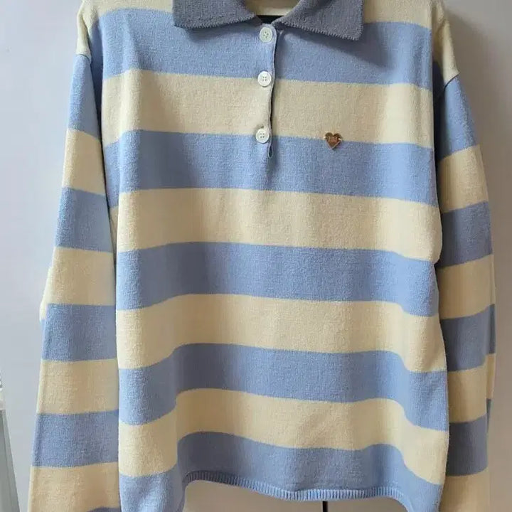 [BUNJANG] Hanbbyu Knitted Rugby Stripe Collar Knit Top / 한삐우 니티드 럭비 스트라이프 카라 니트 F 5566