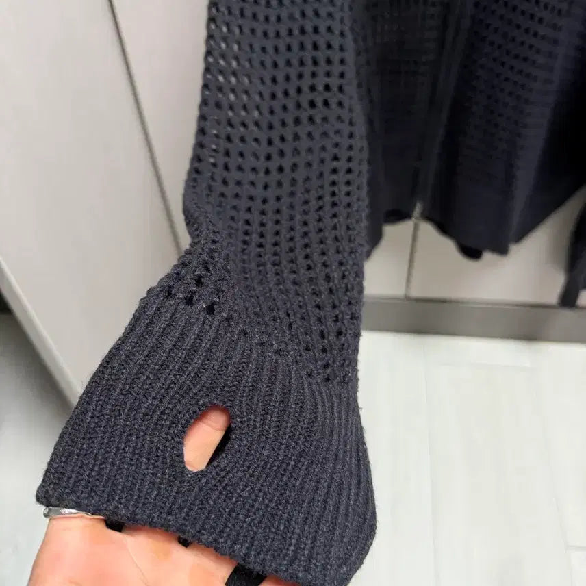 [BUNJANG] Knit Hoodie Zip-up / 그물 니트 후드 집업