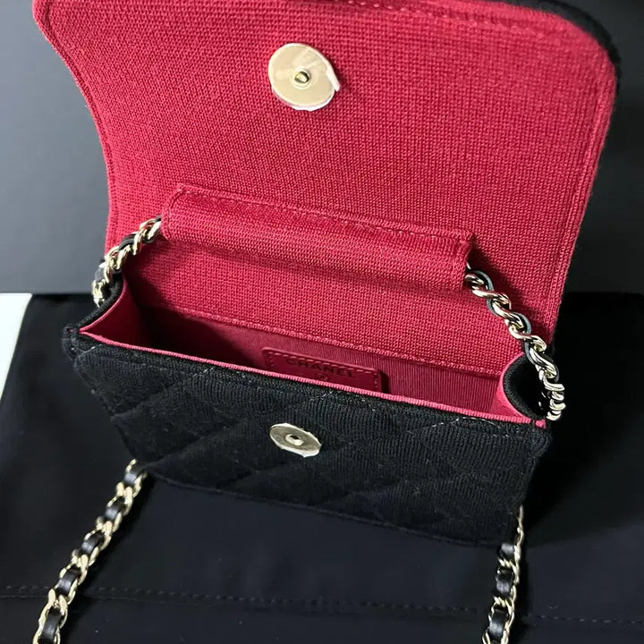 [BUNJANG] Chanel Fabric Mini Black Chain Crossbody Bag / [미사용/정품] 샤넬 패브릭 미니 블랙 체인 크로스백 가방
