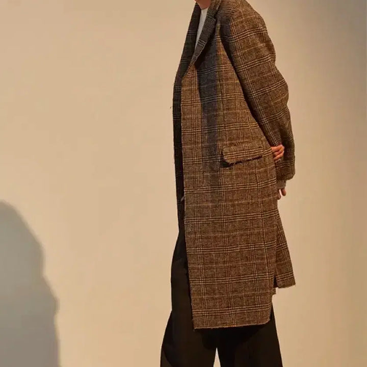[BUNJANG] Tonywek Cutting Coat Brown Glen Check Size L / 토니웩 커팅 코트 브라운 글렌 체크 L 사이즈