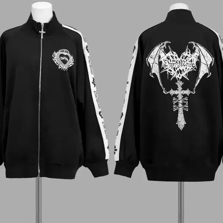 [BUNJANG] Unisex Black Gothic Track Jersey / 지뢰계 블랙 고딕 트랙 져지(블랙/화이트)