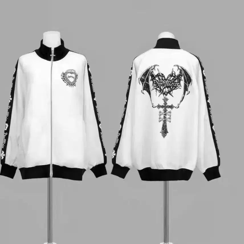 [BUNJANG] Unisex Black Gothic Track Jersey / 지뢰계 블랙 고딕 트랙 져지(블랙/화이트)