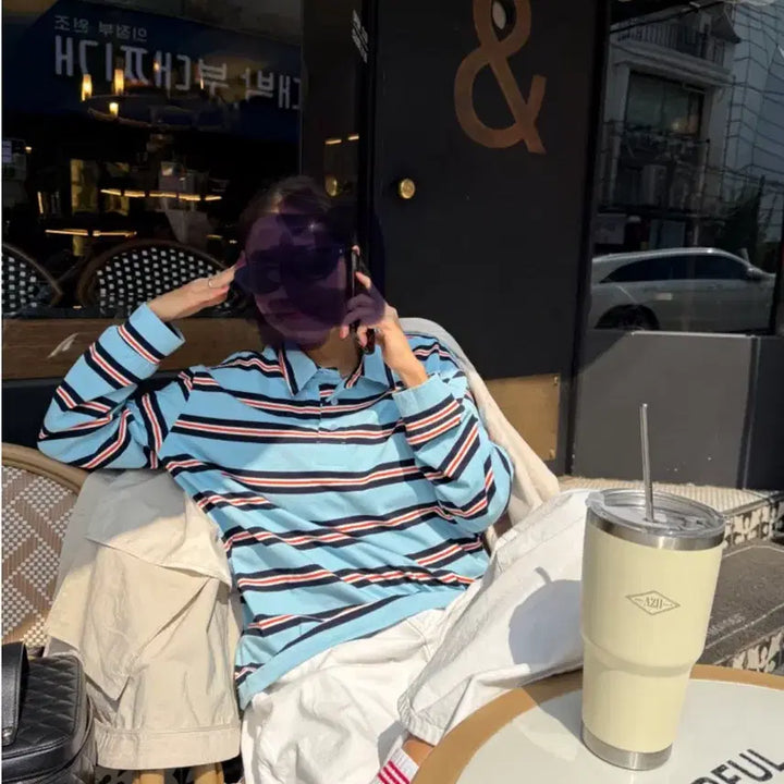 [BUNJANG] Jihyene's Closet Mode Stripe Collar T-shirt / 지혜네의상실 모우드 카라티셔츠