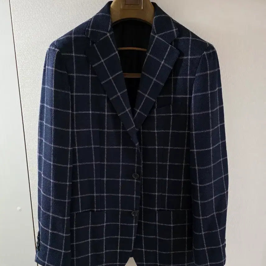 [BUNJANG] Sovereign Dark Navy Wool Linen Hopsack Check Sport Coat / 소버린 다크네이비 울린넨 홉색 체크 스포츠코트