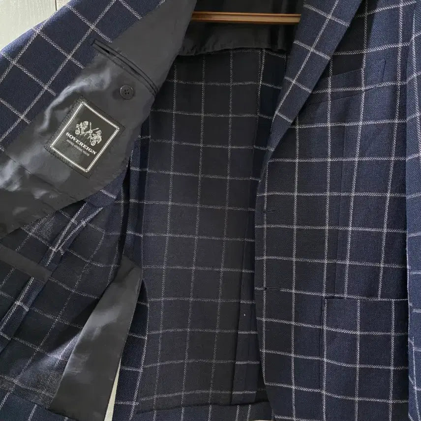 [BUNJANG] Sovereign Dark Navy Wool Linen Hopsack Check Sport Coat / 소버린 다크네이비 울린넨 홉색 체크 스포츠코트