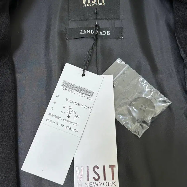 [SOLD OUT] 택있는새상품)비지트인뉴욕 블랙 울캐시미어 핸드메이드 코트 55