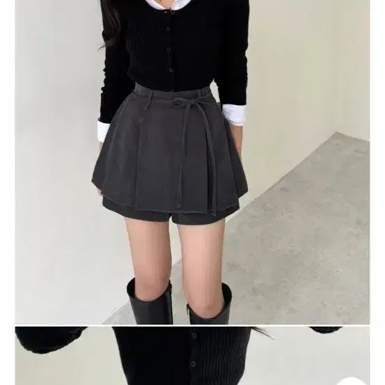[BUNJANG] Belzede Atto Pinstuck Fleece Mini Skirt / 벨제이드 아토 핀턱 기모 미니스커트 스웨이드 겨울스커트 벨트 플리츠