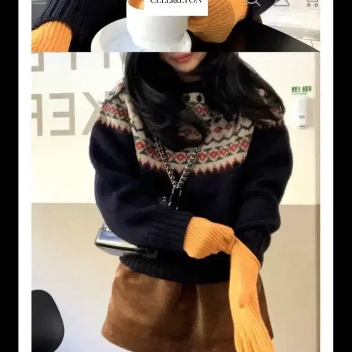 [BUNJANG] Celline & Lyon Winter Jacquard Knit Navy Nordic Knit / 셀리앤리옹 winter jacquard knit 네이비 노르딕 니트