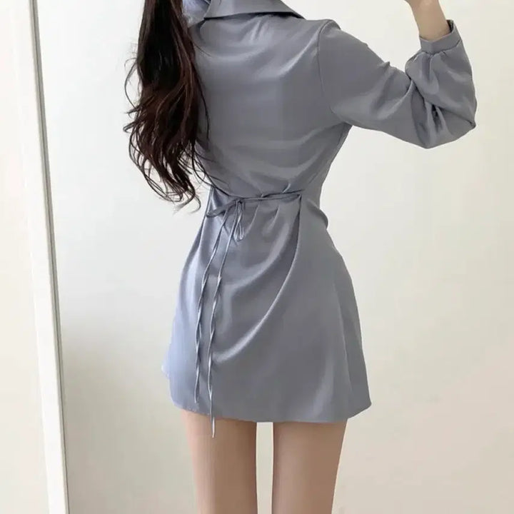 [BUNJANG] Avely Louis V. Ribbon Silk Mini Dress / 에이블리 루이비 백 리본 실크 셔츠 미니원피스 교신가능
