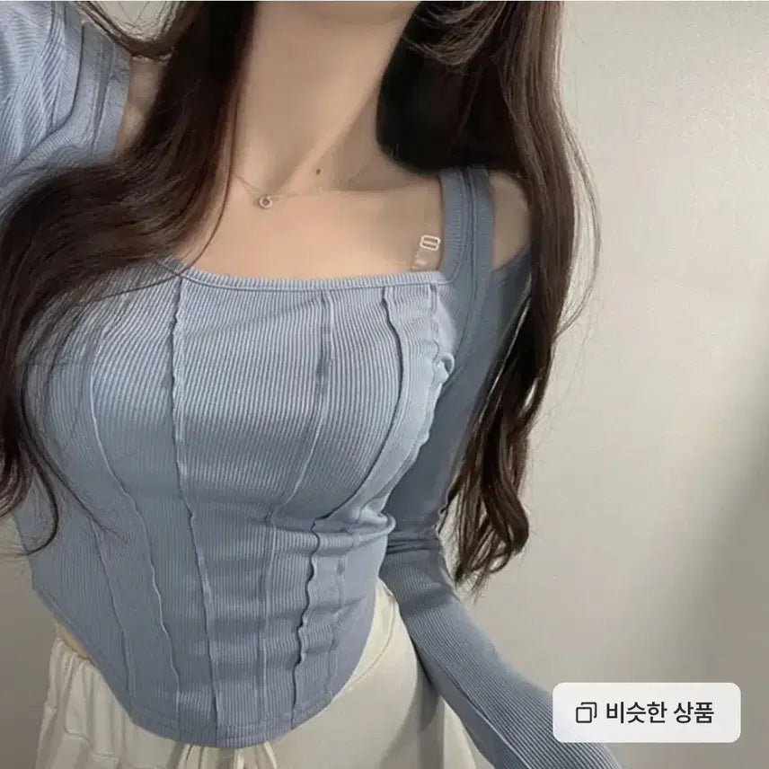 [BUNJANG] Shoulder Cut-Out Crop Top / 절개 컷팅 골지 어깨트임 크롭 긴팔