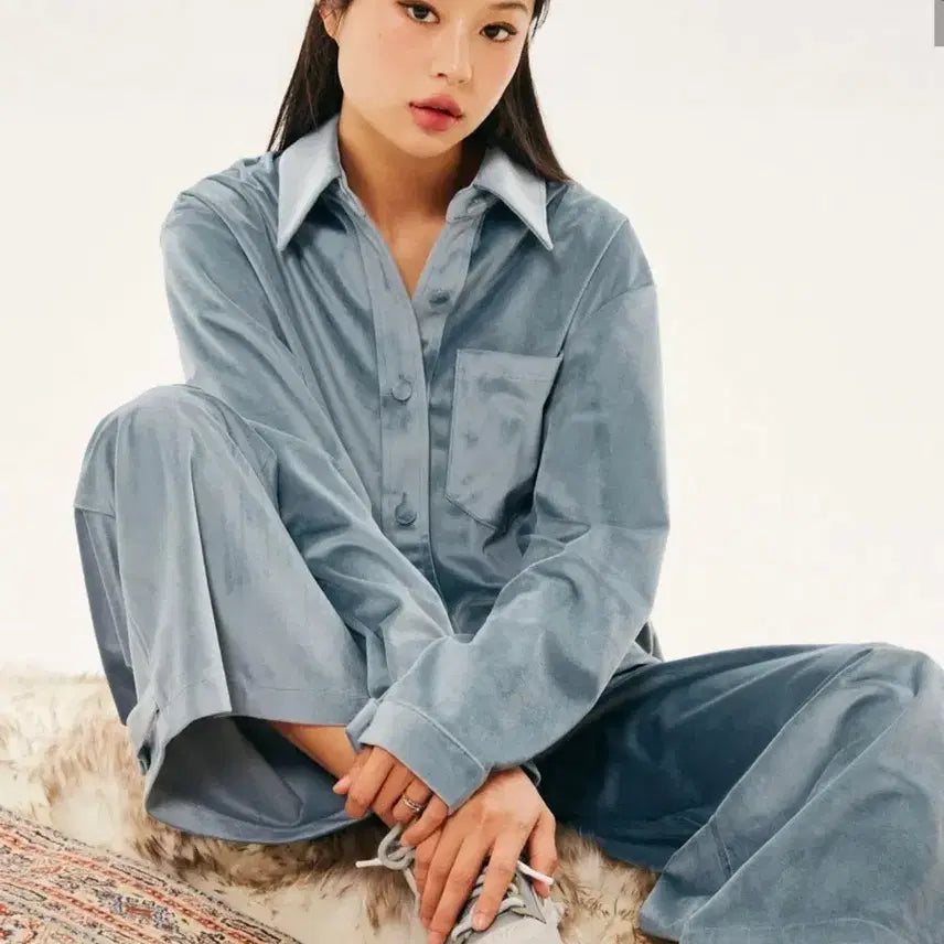 [SOLD OUT] 새상품)플라즈마스페어 벨벳 셔츠 스카이블루
