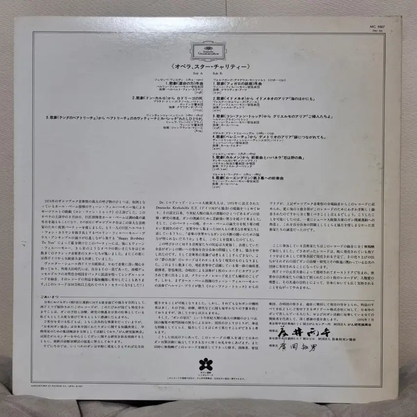 [SOLD OUT] 세계적 아티스트들의 자선 공연:오페라 서곡및 아리아[클래식 LP]