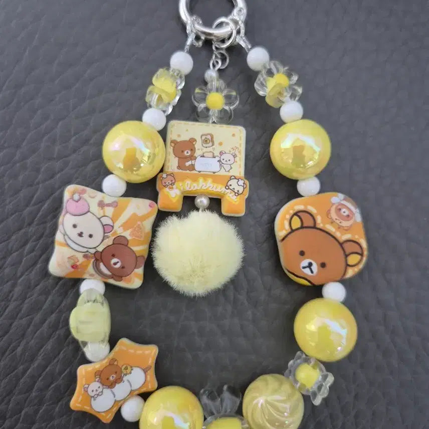 [SOLD OUT] 리락쿠마 비즈 키링 옐로우 핸드폰 가방 고리