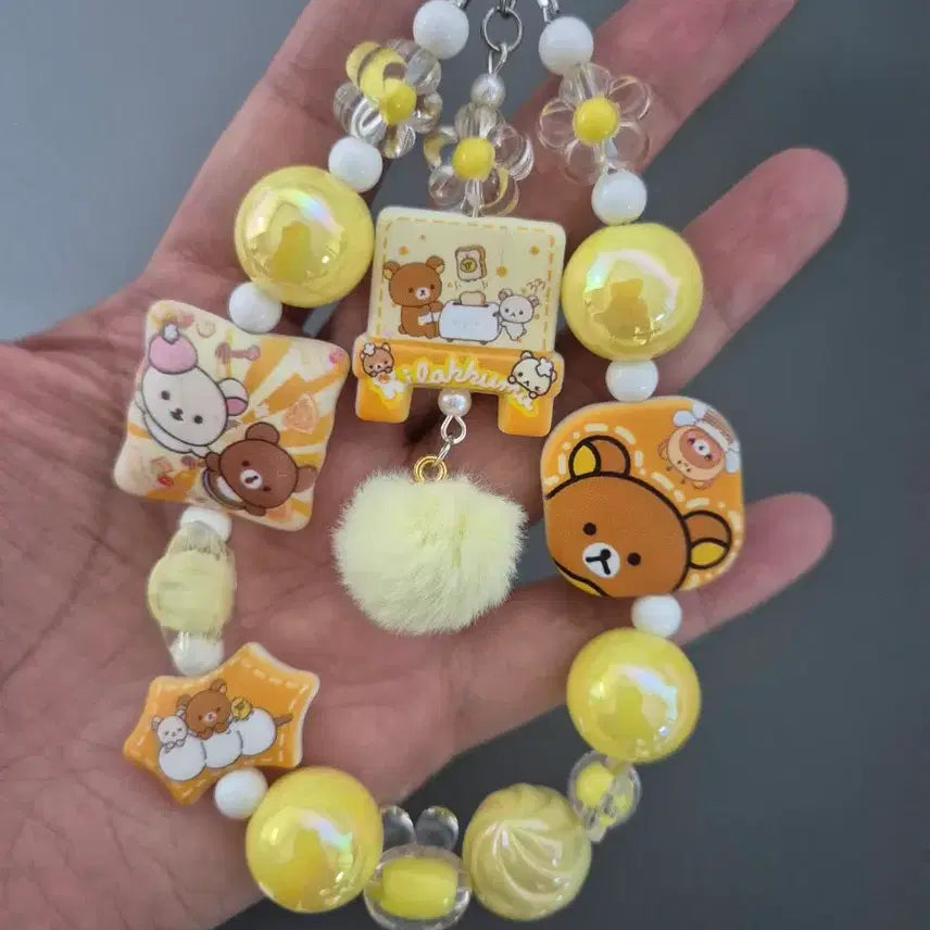 [SOLD OUT] 리락쿠마 비즈 키링 옐로우 핸드폰 가방 고리