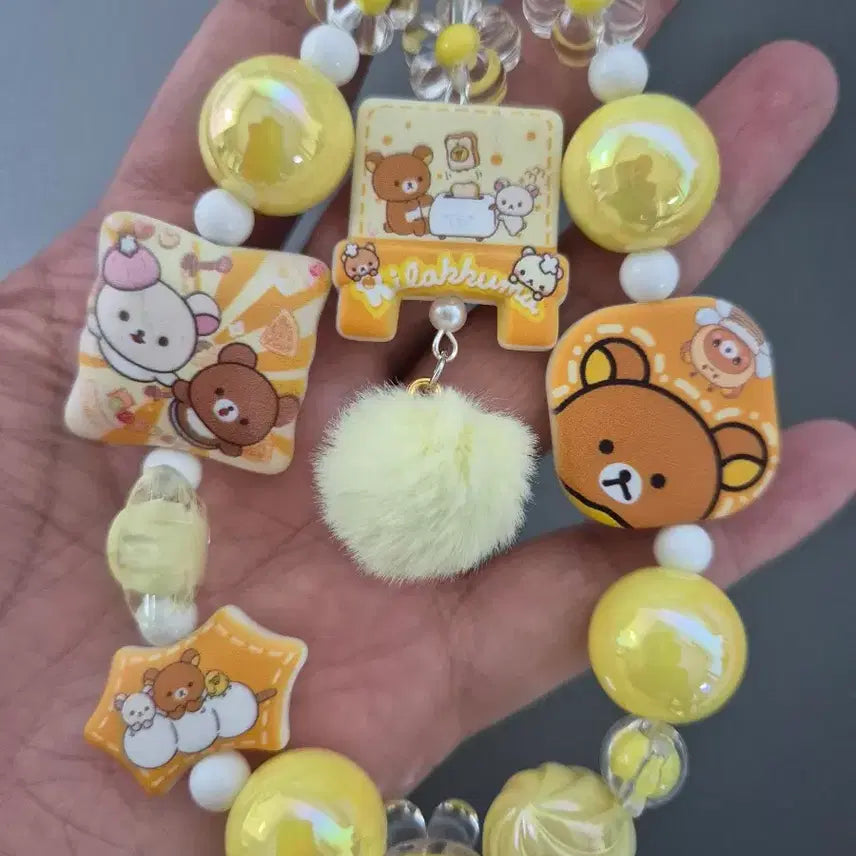 [SOLD OUT] 리락쿠마 비즈 키링 옐로우 핸드폰 가방 고리