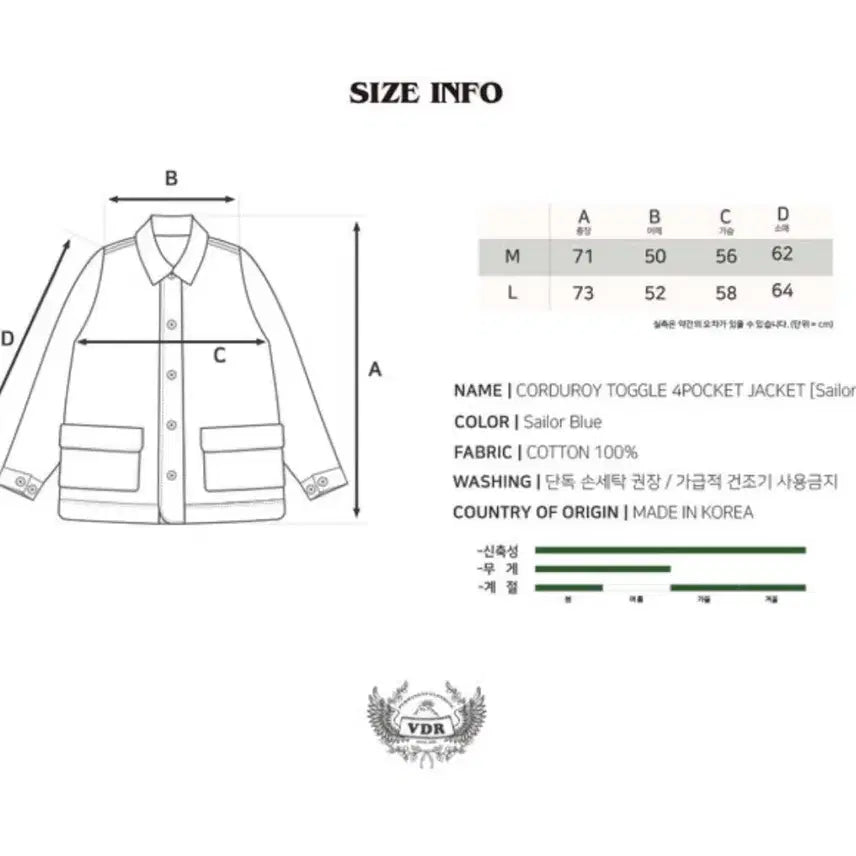 [BUNJANG] VDR Corduroy Toggle 4-Pocket Jacket M(100-103) / VDR 코듀로이 토글 4포켓 자켓 M(100-103)