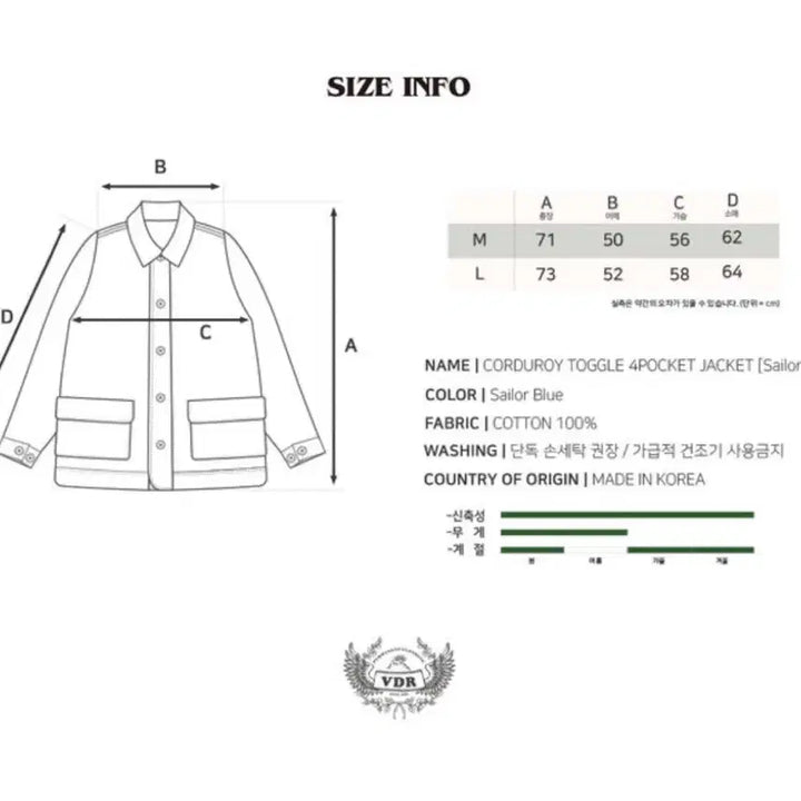 [BUNJANG] VDR Corduroy Toggle 4-Pocket Jacket M(100-103) / VDR 코듀로이 토글 4포켓 자켓 M(100-103)