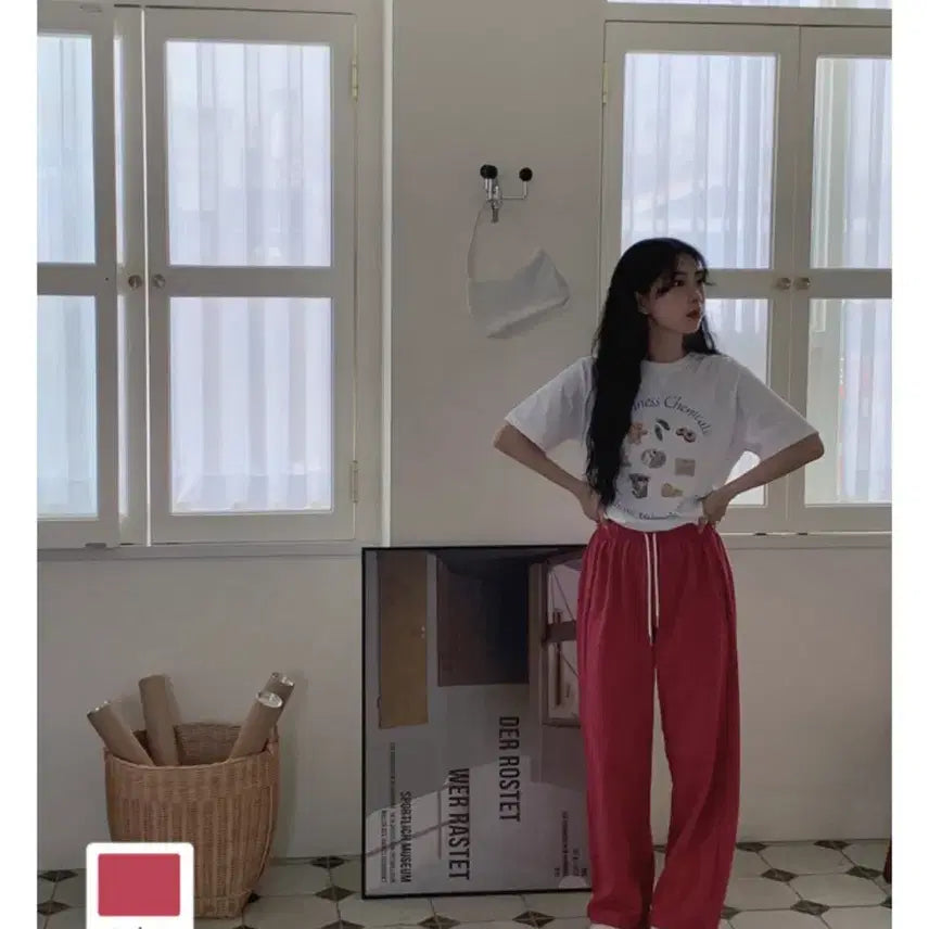 [BUNJANG] Yurie Berry Jam Jogger Pants (Strawberry) / 유리에 베리 잼 조거 팬츠 (스트로베리 색상)