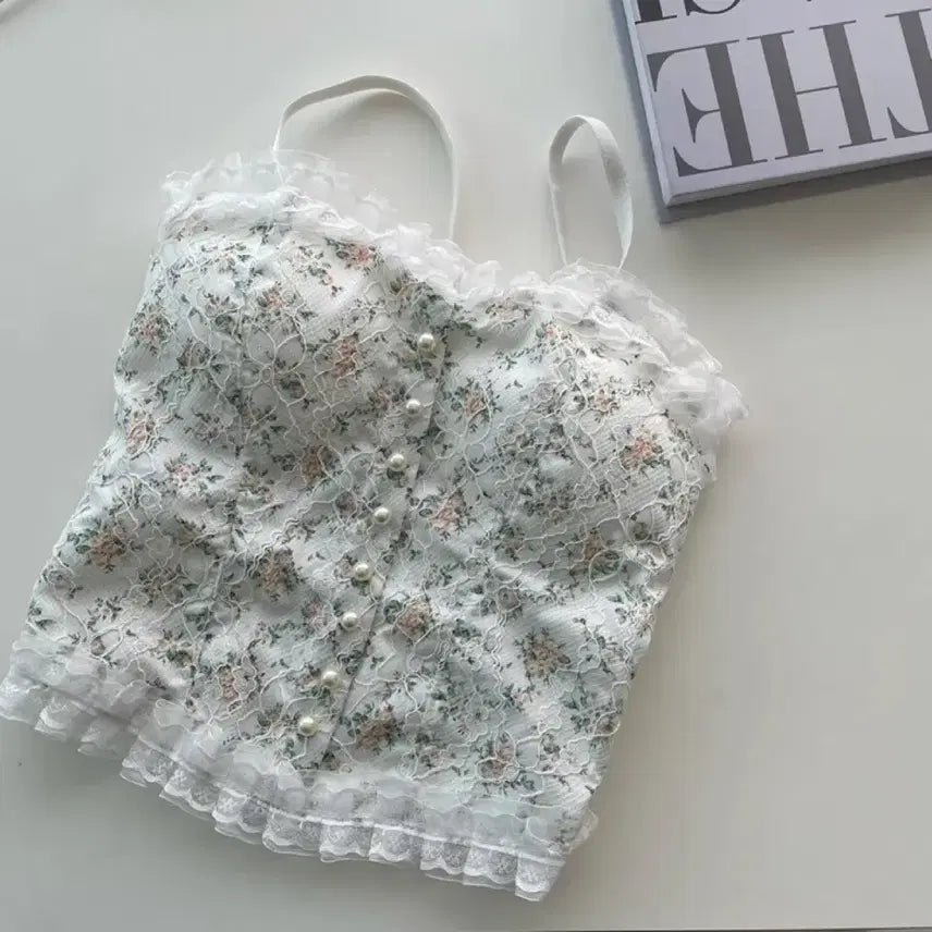 [BUNJANG] Floral Lace Bustier Tank Top / [새상품] 플라워 잔꽃 레이스 뷔스티에 나시