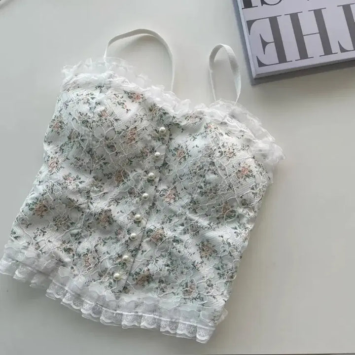 [BUNJANG] Floral Lace Bustier Tank Top / [새상품] 플라워 잔꽃 레이스 뷔스티에 나시