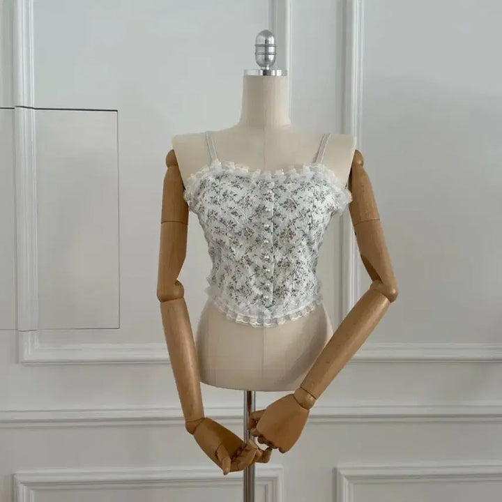 [BUNJANG] Floral Lace Bustier Tank Top / [새상품] 플라워 잔꽃 레이스 뷔스티에 나시