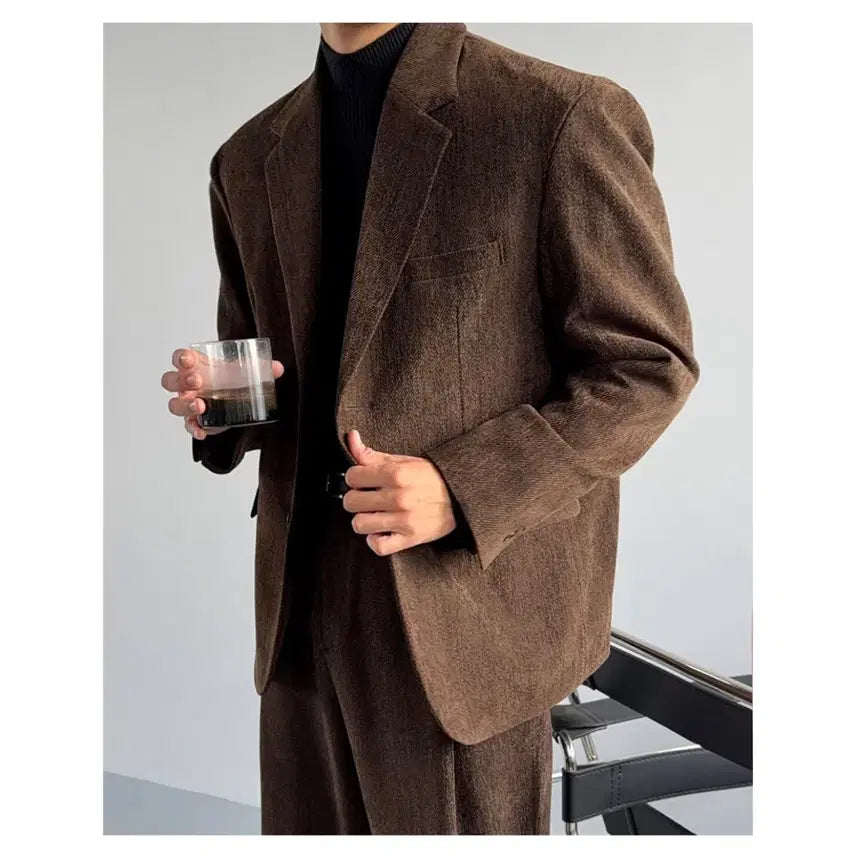 [BUNJANG] Herringbone Blazer Jacket Brown L / 새상품) 헤링본 블레이저 자켓 브라운 L