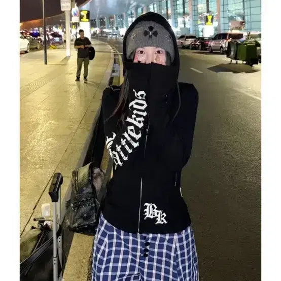 [BUNJANG] Avely Diploma Hoodie Zip-up & Check Pants Set / 에이블리 슬림핏 디플로마 후드집업&체크팬츠 세트