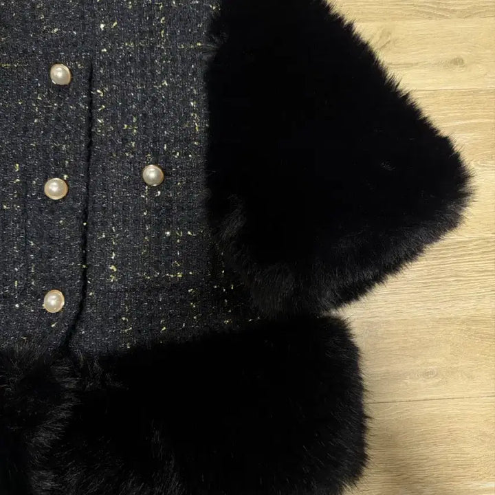 [BUNJANG] Navy Tweed Fur Jacket / 네이비 트위드 퍼 자켓
