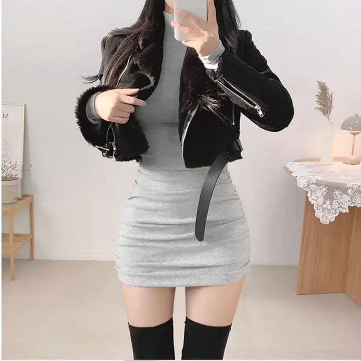 [BUNJANG] Slim Crop Mustang Black / 원가12만원 에이블리 슬림 크롭 무스탕 블랙