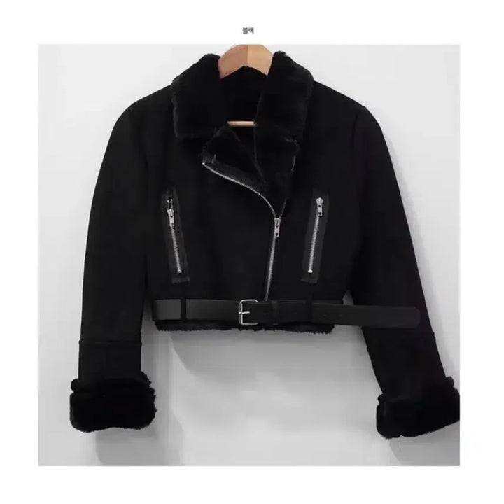 [BUNJANG] Slim Crop Mustang Black / 원가12만원 에이블리 슬림 크롭 무스탕 블랙