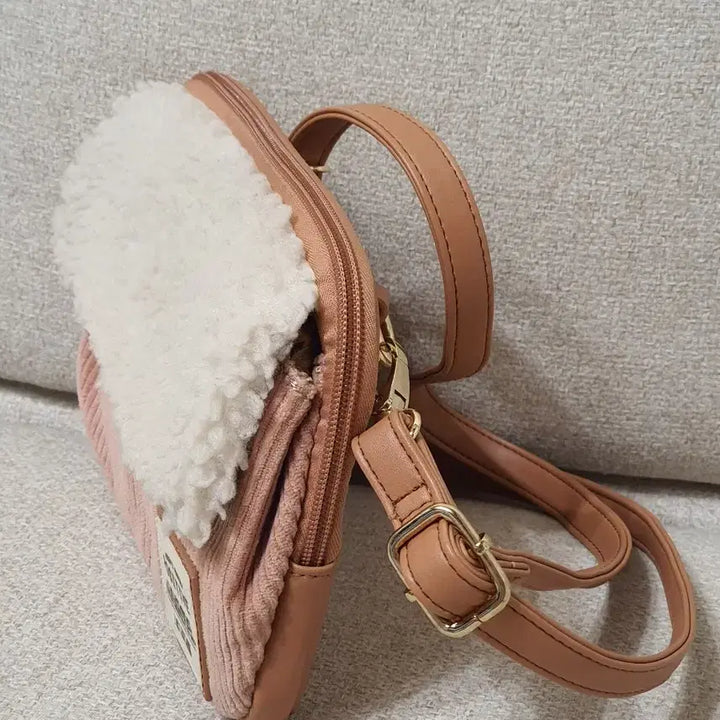 [BUNJANG] Pink Corduroy Crossbody Bag / 핑크 코듀로이 뽀글이 크로스백