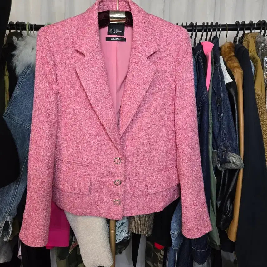 [BUNJANG] Helen Keller Pink Tweed Essential Jacket 55. 정66 / 헬렌카렌 핑크 트위드 Essential 자켓 55.정66