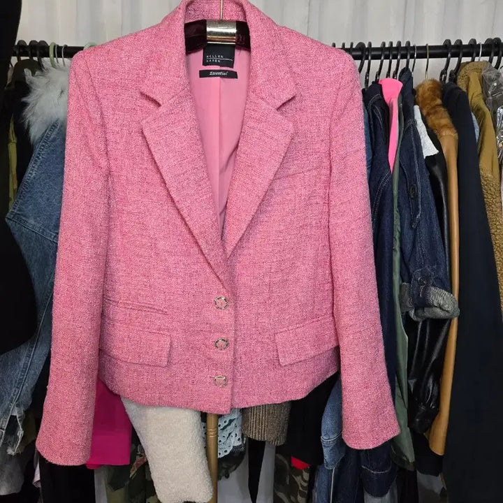 [BUNJANG] Helen Keller Pink Tweed Essential Jacket 55. 정66 / 헬렌카렌 핑크 트위드 Essential 자켓 55.정66