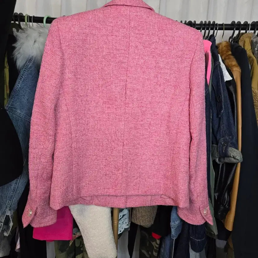 [BUNJANG] Helen Keller Pink Tweed Essential Jacket 55. 정66 / 헬렌카렌 핑크 트위드 Essential 자켓 55.정66