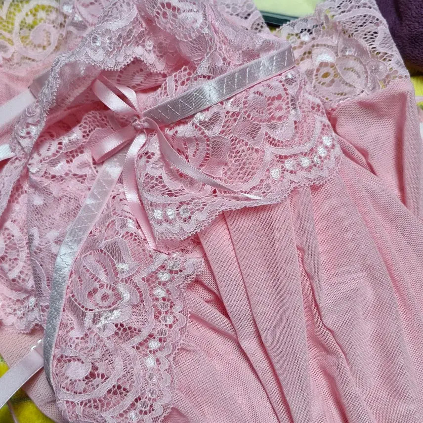 [BUNJANG] Pink Lace Event Slip S / 핑크 레이스 이벤트 슬립 S