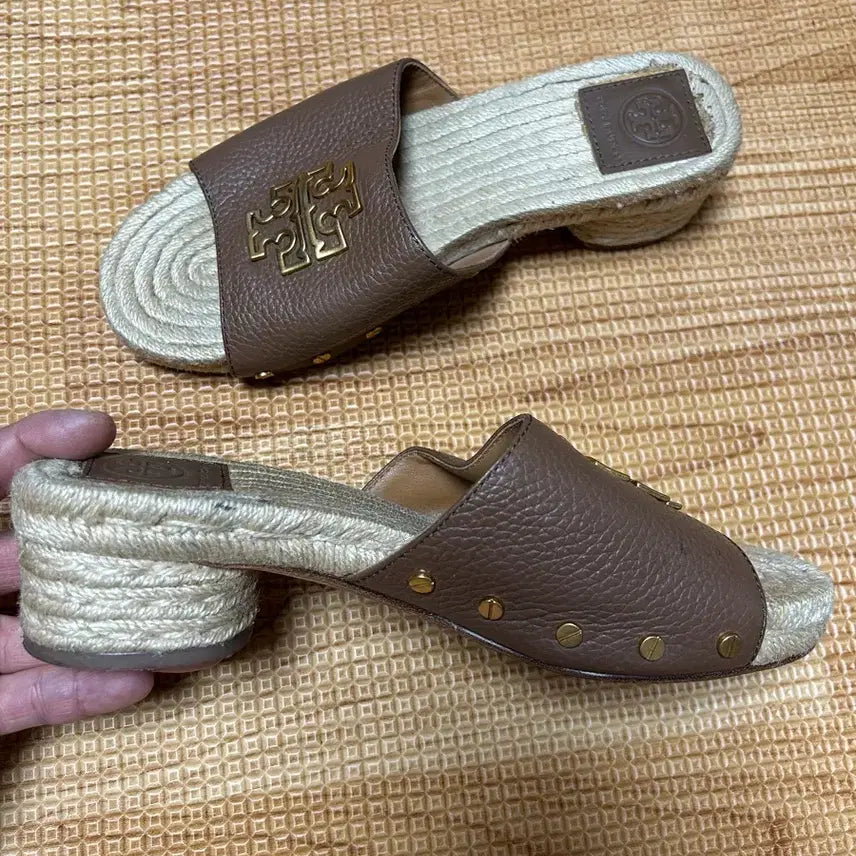 [BUNJANG] Tory Burch Espadrille Leather Slippers / 토리버치 에스파듀 레더 슬리퍼