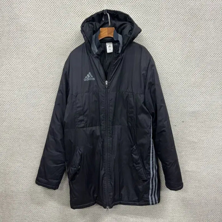 [BUNJANG] Adidas Casual Printed Logo Long Padded Jacket (Size 100) / 아디다스 캐주얼 프린팅로고 롱 패딩 점퍼 100 A04093