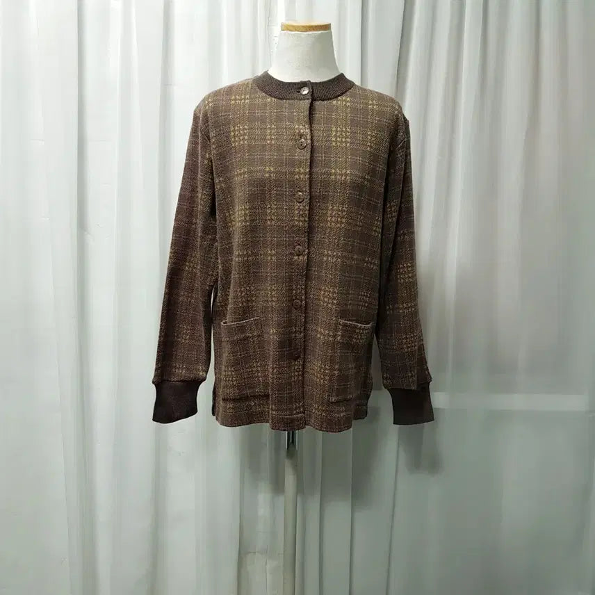 [BUNJANG] Vintage Check Pattern Mori Girl Long Sleeve Wool Knit Cardigan (Women's L) / 빈티지 체크 패턴 모리걸 하구미룩 긴팔 울 니트 가디건 여L C1112